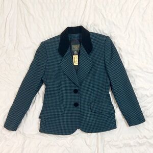 Charter Club Teal and Black Houndstooth Wool Blazer